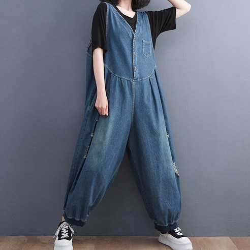 SS111 데님 점프수트 빅사이즈여성 멜빵바지