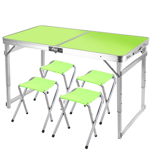 EPWEI 알루미늄 접이식 캠핑 테이블 의자 세트 1200, 테이블+4개 의자, 더블 스틱 1200mm 화이트