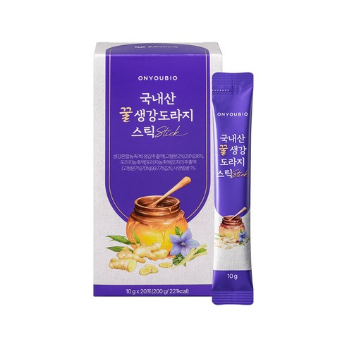 온유바이오 우리땅에서 자란 귀한 국내산 꿀생강 도라지 스틱 20포 12박스