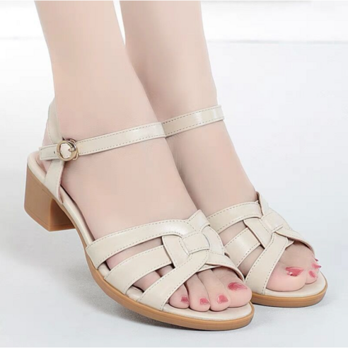 AIRASI여성 여름 소가죽 미들 스트랩 샌들(4CM)