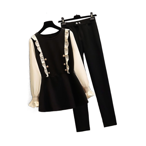 셀럽당 빅 사이즈 여성 슬림핏 셔츠 팬츠 투피스Q03931