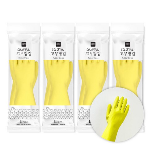가성비가브랜드다 COLORFUL 식품용 고무장갑 국내생산 4개입, 8개, 라임, 중(M)