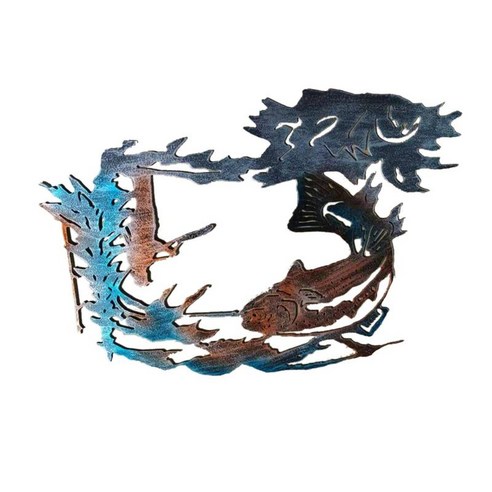 실루엣 스테이크 외부 장식 장식을위한 정원 예술 야외 장식 말뚝 잔디 장식 동상, 11x9.4 인치, 금속 철, 물고기
