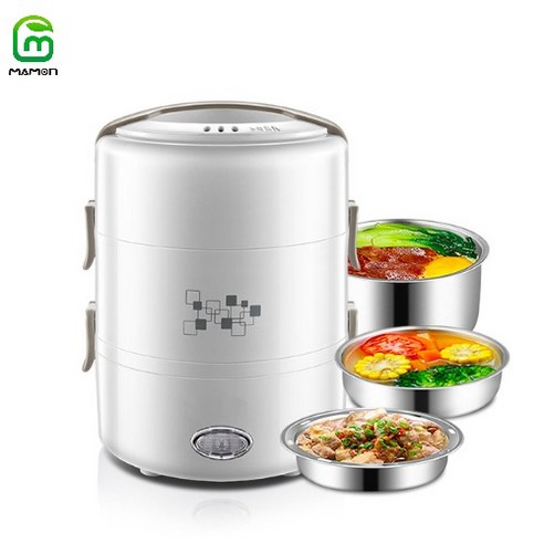 MAMON 전자식 찜기 휴대용 도시락 찜기 다기능 전동식 도시락 보온단열 다층 대용량 취사 뜨거운 밥 사무용 식품, 하얀, 1개