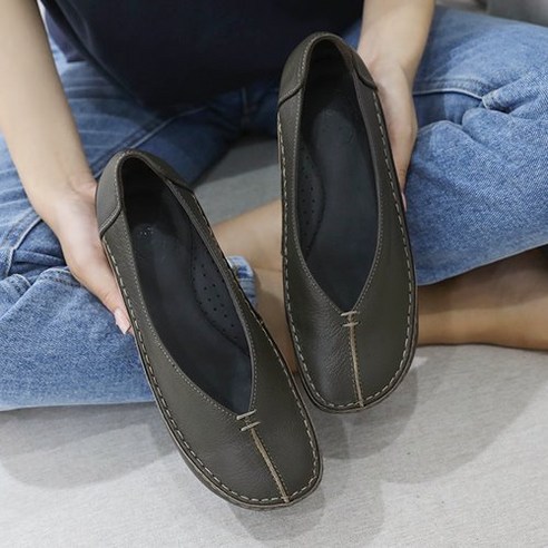 제이슈 여성용 천연양가죽 수제화 심플캐주얼 컴포트 단화