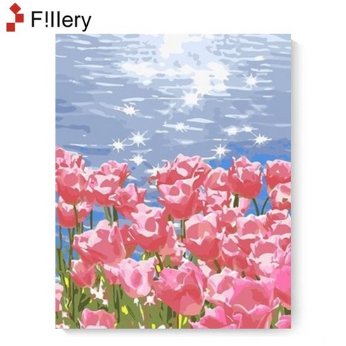 FiIIery DIY 명화그리기 해바라기그림 풍경화 꽃 유화 세트 40 x 50cm, 51-흔들리는 튤립, 1개