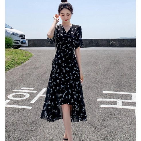 우아함과 편안함의 완벽한 조화: POMTOR 쉬폰 잔꽃 여름 원피스