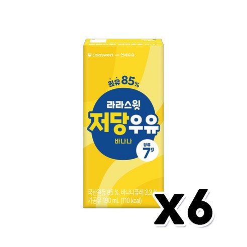 라라스윗 저당우유바나나 팩우유 190ml x 6개
