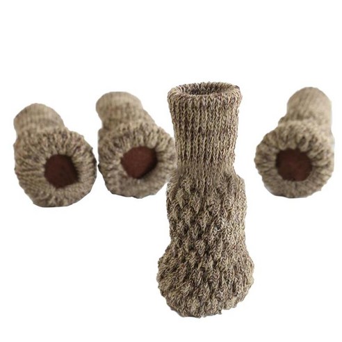 펠트 패드가있는 4 pcs 뜨개질 양모 양말 의자 다리 모자 팁 바닥 보호대, 카키, 폴리 에스터