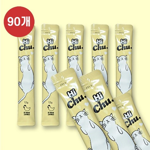 칼마 국내산 고양이 짜먹는 간식 하이츄 12g 고단백 연어/참치/닭가슴살 대용량 츄르, 90개, 닭가슴살