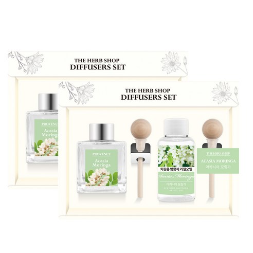 더허브샵 차량용 디퓨져 본품 50ml + 리필 50ml 선물세트, 아카시아 모링가, 2세트