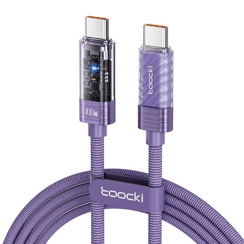Toocki 스마트 전류차단 투명 디스플레이 PD 100W c to c 타입 초고속충전 케이블, 1개, 보라색, 2m