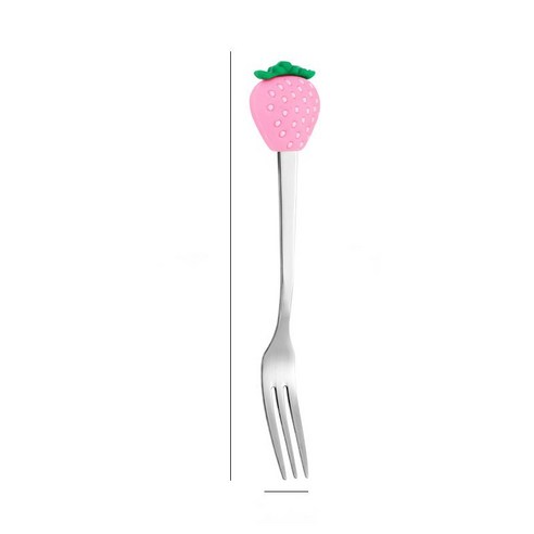 스테인리스강 과일 숟가락 만화 귀엽다 디저트 숟가락 케이크 과일 포크 긴 손잡이 칵테일 밀크티 믹서봉, 핑크 딸기. - 포크.
