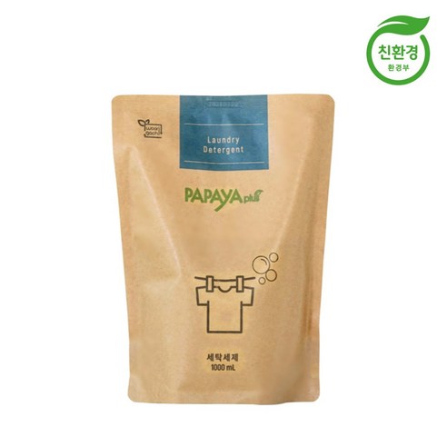 파파야플러스 친환경 액상 세탁세제 저탄소 파우치 리필용 1 000ml 식물성 천연세제, 1개, 1l