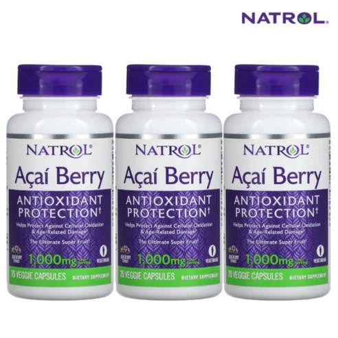 1+1+1 미국정품 natrol 아사이베리 추출물 1000mg 75 베지캡슐 3개 우체국택배배송, 75캡슐