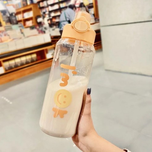 아웃도어 대용량 빨대 플라스틱 물컵 남여 여름 스포츠 토트 피트니스 주전자 1200ml 휴대용 컵, 오렌지_1200ml