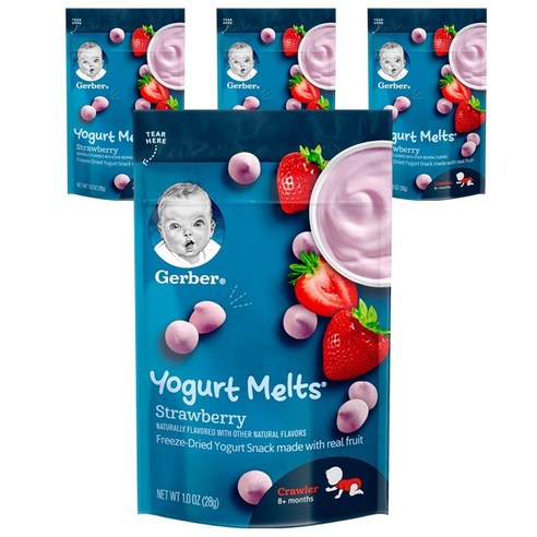 Gerber 요거트 멜츠 어린이 동결건조과일 28g, 스트로베리 (Strawberry), 4개