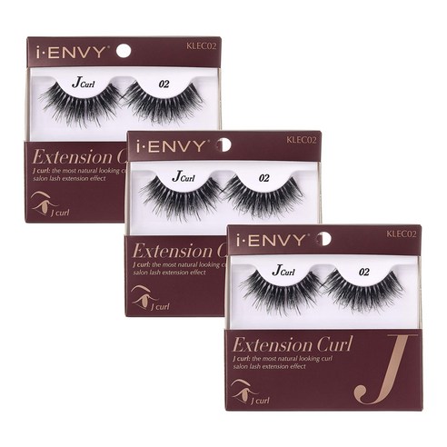 i-Envy 2 Pairs False Eyelashes J Curl Natural Lashes Salon Lash 아이엔비 2쌍 인조 속눈썹 J 컬 내추럴 래쉬 살롱 래쉬 연장 효, Kiss I Envy Extension Curl- J, 1개, J 컬 - 3, 1개(3팩), 1개