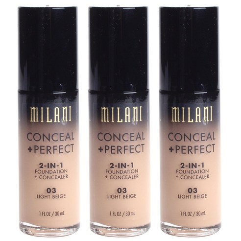 밀라니 컨실 +퍼펙트 2-in-1 파운데이션 + 컨실러 30ml, Light Beige, 3개