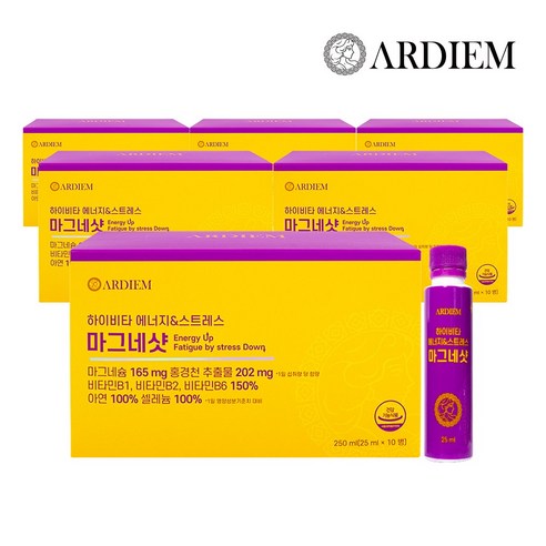 아르디엠 하이비타 에너지&스트레스 마그네샷 액상 글루콘산 마그네슘 10p, 6박스, 250ml