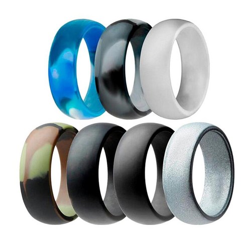 7pcs 모듬 된 컬러 실리콘 밴드 링 8mm 와이드 방수 고무 링