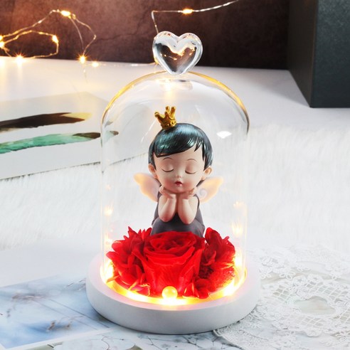 [LOVE MQ] 테디 베어 꽃 영원한 로즈 아름다움과 야수 말린 꽃 유리 돔 웨딩 홈 장식 생일 선물, 하나, Keller04-Red