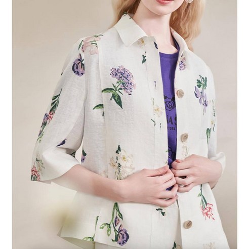 안나수이 프렌치 린넨 100 플라워 자켓 라벤더