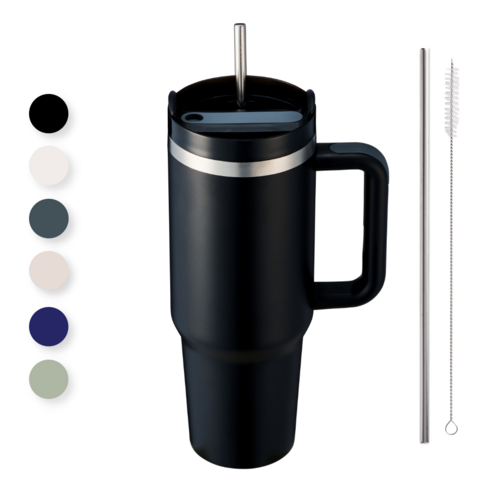 아이스픽 텀블러 대용량 빨대 스텐텀블러, 1개, 1200ml, 블랙