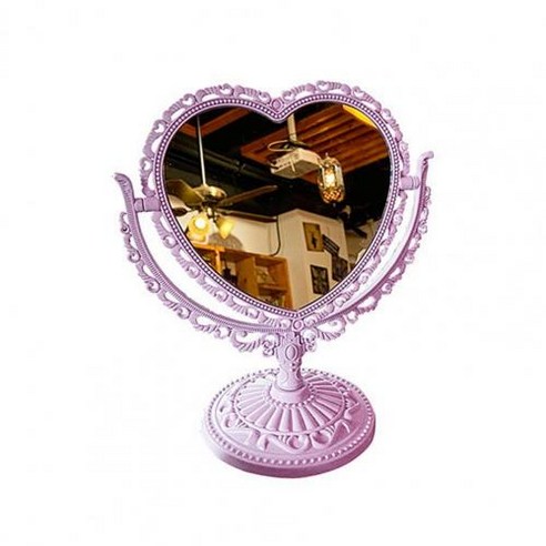 [LF] 메이크업 거울 심장 모양의 아크릴 단일 사이드 메이크업 거울 홈 침실 데스크탑 메이크업 거울 투명한 기본 화장품 거울, Purple 2