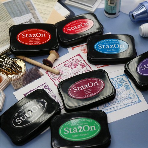 츠키네코 스테이즈온 StazOn 유성 잉크패드 다꾸 가죽 유리 올인원 스탬프, sz-64, 1개