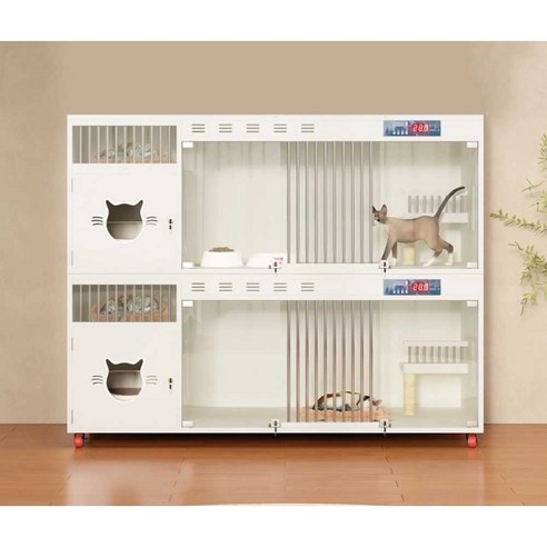 브라운 럭셔리 빌라 장펜스 고양이 케이지, 목재 실내 캐비닛, 견고한 구조, 120x90x60 월넛, 1개 애견동반호텔 12 애견호텔장스텐장 애견스텐장 강아지 스텐장 펫샵 빌라, 황금/호두색 120 3층 장비 없음