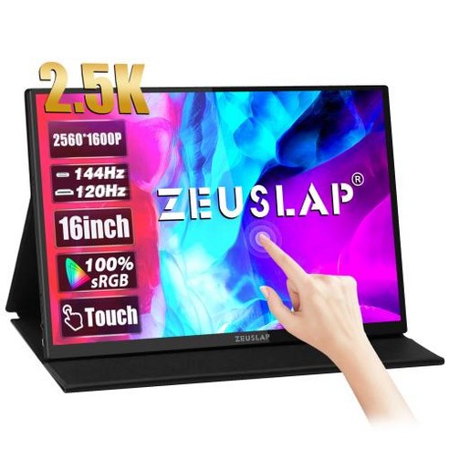 미디데스크 ZEUSLAP P16KT 노트북 휴대폰용 터치 스크린 휴대용 모니터 2560 1600 100 퍼센트 SRRGB 여행용 컴퓨터 디스플레이 16 인치 25K 144hz, 없음
