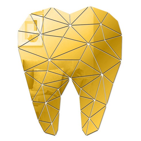 치아 모양의 아크릴 거울 벽 스티커 치과 병원 치과 3D 벽 아트 데칼 홈 오피스 장식 - 골드, 하나, 보여진 바와 같이