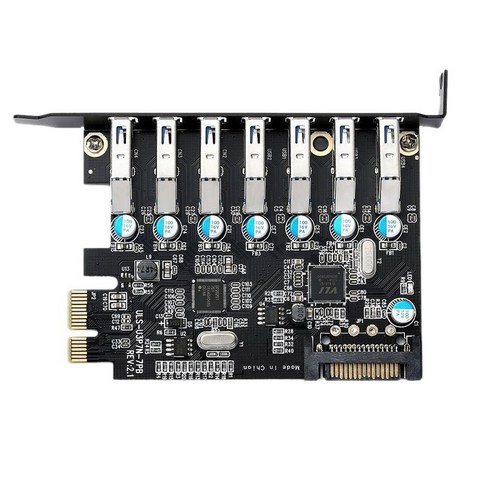 Xzante WINDOWS XP/VISTA 7 8 8.1 및 LINUX PC용 7포트 USB 3.0 5Gbps PCI Express(PCI-E) 확장 카드, 검은 색