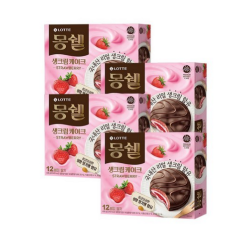 몽쉘 생크림 케이크 딸기 12p, 408g, 4개