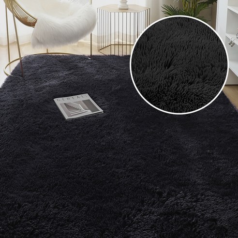 [SW] 거실 카펫 푹신한 침대 방 깔개 홈 장식 창 침대 옆 두꺼운 러그 부드러운 벨벳 매트, 40x60cm, Color black