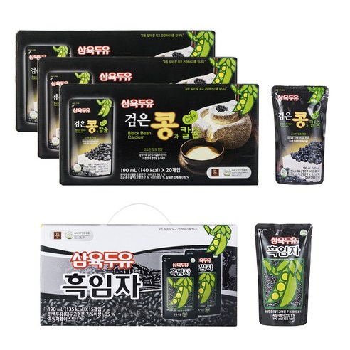 삼육두유 검은콩과 칼슘 & 흑임자 두유 파우치 190ml 80팩, 80개