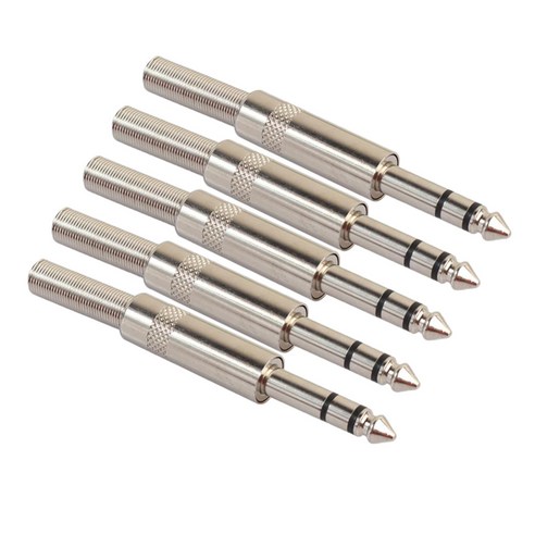 MTSHOP 5pcs 6.35mm 남성-여성 스테레오 잭 어댑터 마이크 케이블 커넥터, 75x6.35x15mm, 달빛 실버, 합금