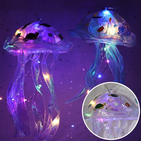 오렌지몰 여름 해파리 LED 램프 모빌 장식 만들기 DIY 키트 여름 미술활동 나비 스티커 체험활동, 10개, 일반 LED 해파리 - 여름 스티커 (투명)
