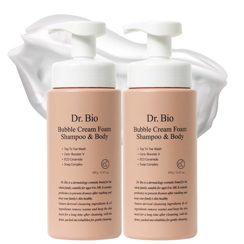 닥터바이오 버블 크림 폼 샴푸 & 바디워시, 450ml, 2개