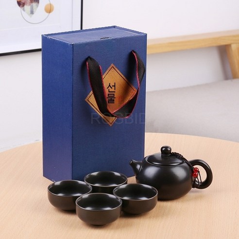 세라믹 핸드백 쿵푸 다기 세트 한 주전자 네 잔 휴대용 사은품, 5개의 헤드가 있는 블랙 시츄 냄비 세트