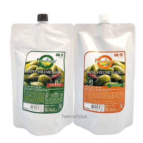 본코스메틱 올리브 볼륨 매직 (손상모) 1제 500g+2제 500g(2제 액상), 1개, 500ml