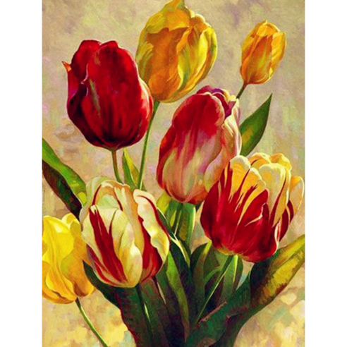 3D 보석십자수 꽃 튤립 유화그리기 풍경정물 40x50cm DIY 키트 10종, 튤립 -1