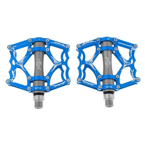2x MTB 도로 자전거 플랫폼 알루미늄 합금 봉인 바늘 베어링 페달 블랙, 118x103mm, 설명, 블루