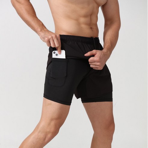 남성 투인원 레깅스 헬스 운동 반바지 여름 쿨반바지 Men''s shorts
