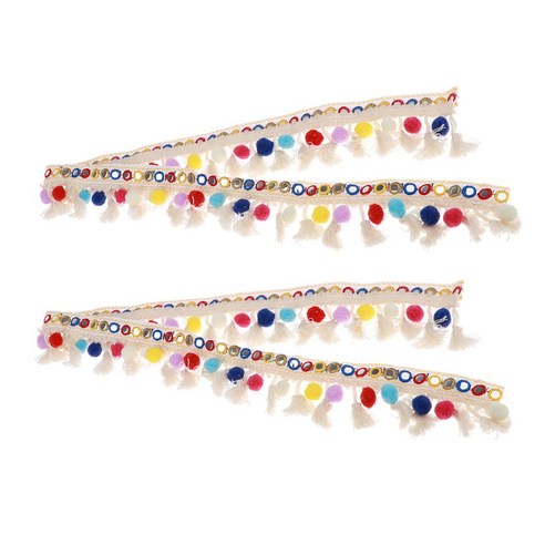 Ursmart 2x 민족 스타일 Pom Pom Ball 술 자카드 리본 트림 바느질 공예품 20mm, 다색, 폴리 에스터