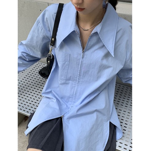 DFMEI 긴팔 셔츠/여성 디자인 봄가을 시크 조추 상의 블루종입니다.컬러 셔츠녀입니다