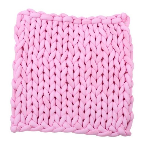 손으로 짠 니트 담요 원사 부피가 큰 뜨개질 담요, 60x60cm 핑크, 코튼