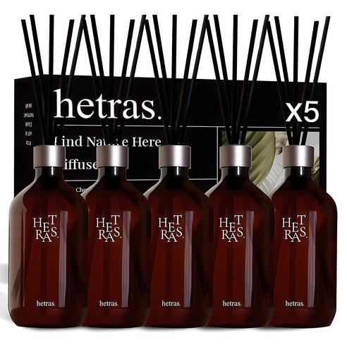 헤트라스 프리미엄 대용량 디퓨저 선물세트, 블랙세트, 500ml, 5개