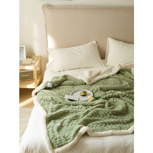 smy양이온 자카드 양털 담요 겨울 따뜻한 산호 양털 낮잠 가을과 겨울 침대 담요, smy양이온자카드차녹색, 100*160Cm